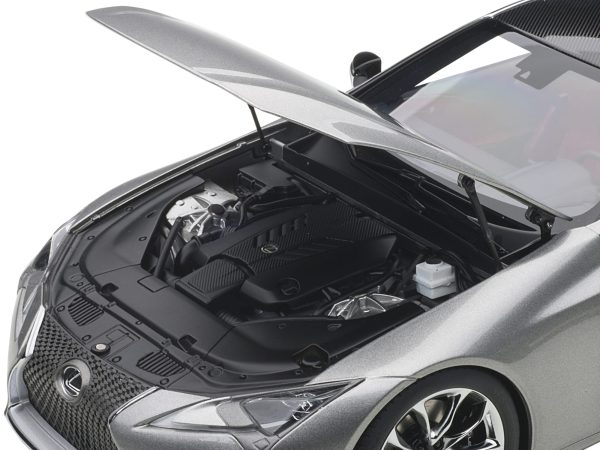 Lexus LC500 Sonic Titanium Silver Metallic with Dark Rose Interior and Carbon Top 1/18 Model Car by Autoart - Image 2