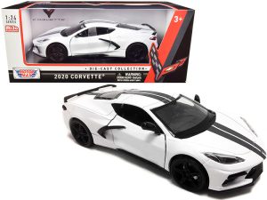 2020 Chevrolet Corvette C8 Stingray White with Gray Stripes 1/24 Diecast Model Car by Motormax