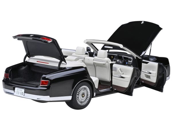 Toyota Century Open Car Convertible RHD (Right Hand Drive) Black with White Interior 1/18 Model Car by Autoart - Image 3