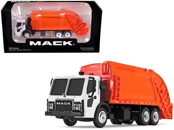 Mack LR with McNeilus Rear Load Refuse Body Orange and White 1/87 (HO) Diecast Model by First Gear - Image 2