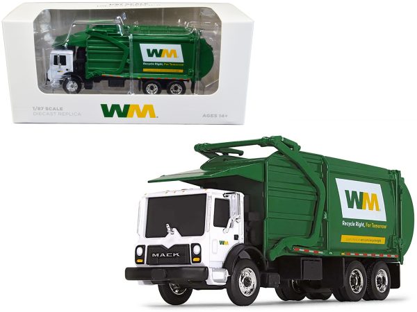 Mack TerraPro Refuse Garbage Truck with Front Loader "Waste Management" White and Green 1/87 (HO) Diecast Model by First Gear - Image 2