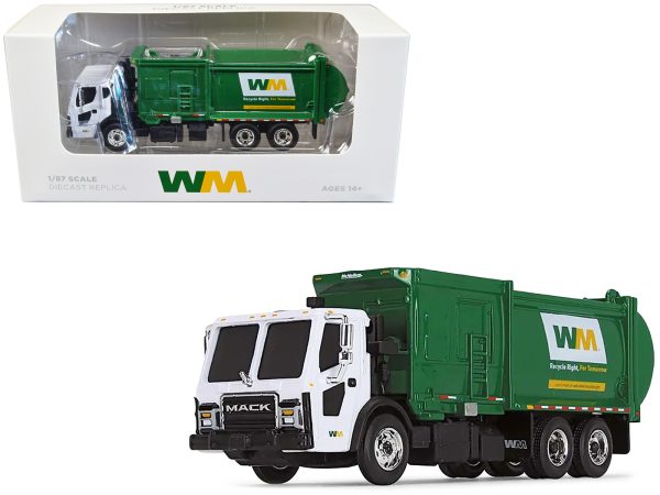 Mack LR Refuse Garbage Truck with McNeilus ZR Side Loader "Waste Management" White and Green 1/87 (HO) Diecast Model by First Gear - Image 2