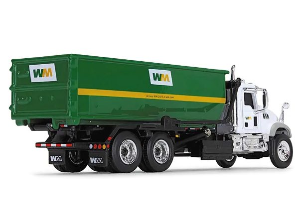 Mack Granite MP Refuse Garbage Truck with Tub-Style Roll-Off Container "Waste Management" White and Green 1/87 (HO) Diecast Model by First Gear - Image 2
