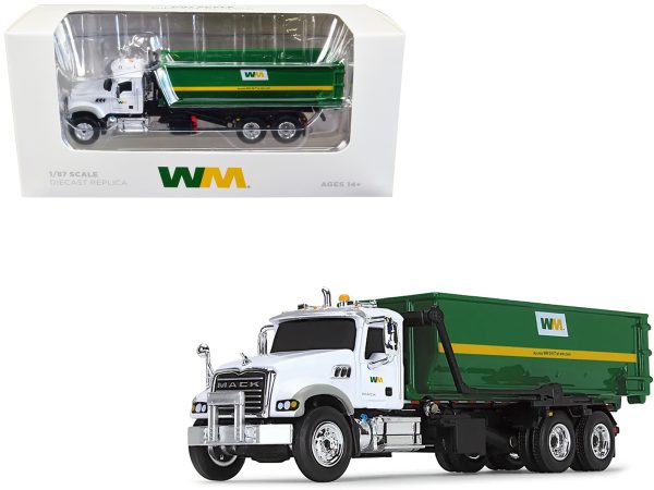 Mack Granite MP Refuse Garbage Truck with Tub-Style Roll-Off Container "Waste Management" White and Green 1/87 (HO) Diecast Model by First Gear - Image 3