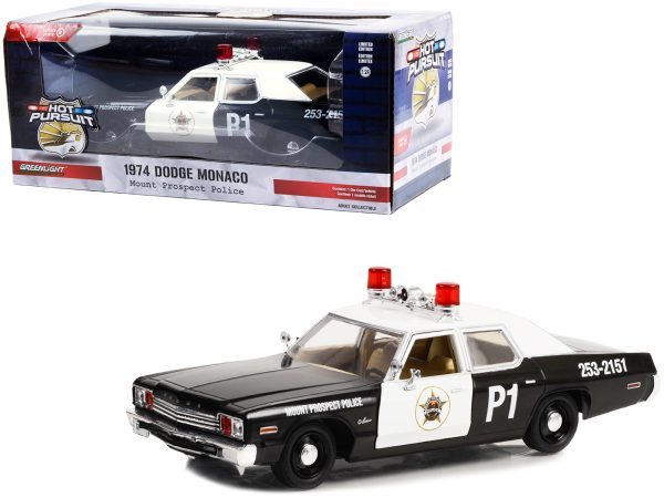 1974 Dodge Monaco Police Black and White "Mount Prospect Police Department: Mount Prospect Illinois" "Hot Pursuit" Series 1/24 Diecast Model Car by Greenlight - Image 2