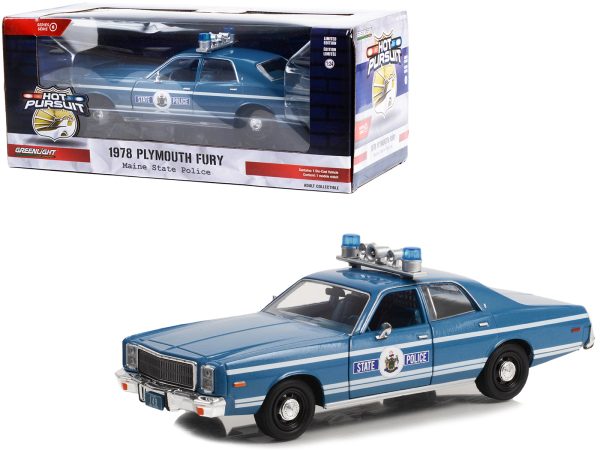 1978 Plymouth Fury Police Blue Metallic with White Stripes "Maine State Police" "Hot Pursuit" Series 1/24 Diecast Model Car by Greenlight - Image 2