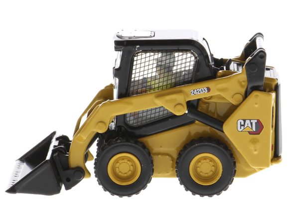 CAT Caterpillar 242D3 Wheeled Skid Steer Loader with Work Tools and Operator Yellow "High Line Series" 1/50 Diecast Model by Diecast Masters - Image 4