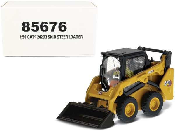 CAT Caterpillar 242D3 Wheeled Skid Steer Loader with Work Tools and Operator Yellow "High Line Series" 1/50 Diecast Model by Diecast Masters - Image 2