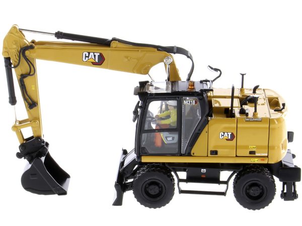 CAT Caterpillar M318 Wheeled Excavator Yellow with Operator "High Line" Series 1/50 Diecast Model by Diecast Masters - Image 4