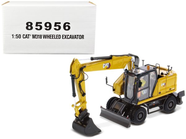 CAT Caterpillar M318 Wheeled Excavator Yellow with Operator "High Line" Series 1/50 Diecast Model by Diecast Masters - Image 5