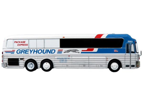 1984 Eagle Model 10 Motorcoach Bus "Greyhound Package Express" White and Blue "Vintage Bus & Motorcoach Collection" Limited Edition to 504 pieces Worldwide 1/87 (HO) Diecast Model by Iconic Replicas - Image 3