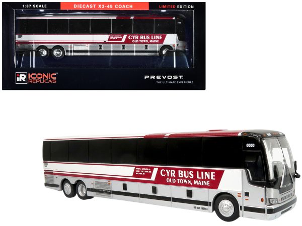 Prevost X3-45 Coach Bus "CYR Bus Line Old Town Maine" Red and White Limited Edition 1/87 (HO) Diecast Model by Iconic Replicas - Image 3