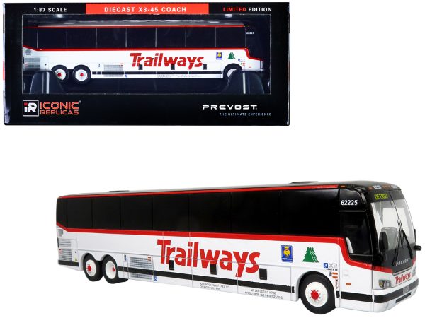 Prevost X3-45 Coach Bus "Trailways - Adirondack Transit Lines" White with Red Stripes Limited Edition 1/87 (HO) Diecast Model by Iconic Replicas - Image 3