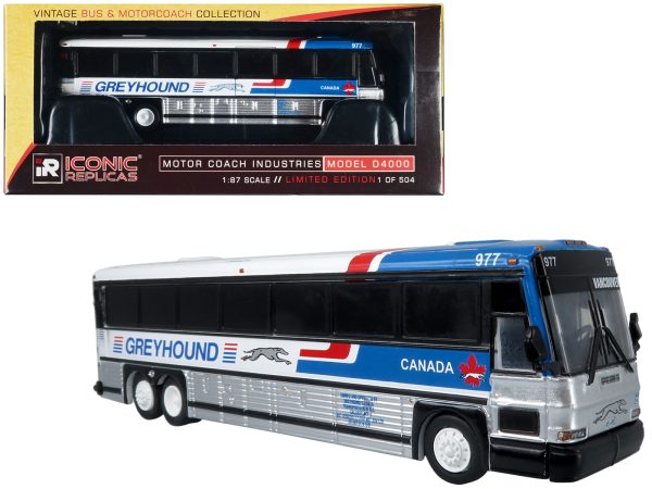 2001 MCI D4000 Coach Bus "Greyhound Canada" Blue and White with Red Stripes "Vintage Bus & Motorcoach Collection" Limited Edition to 504 pieces Worldwide 1/87 (HO) Diecast Model by Iconic Replicas - Image 3