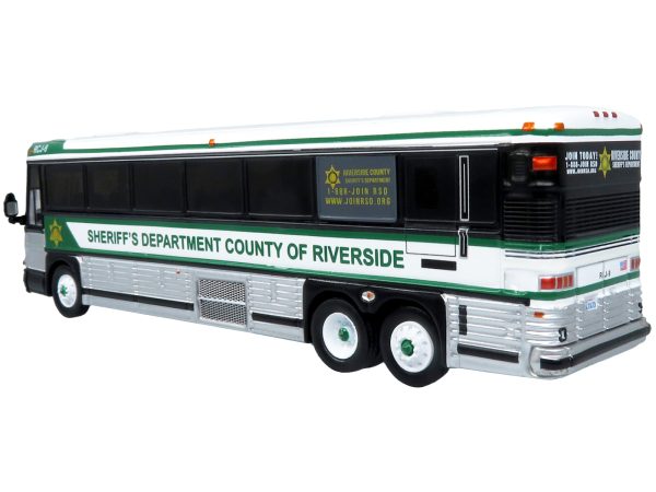2001 MCI D4000 Coach Bus "Sheriff's Department County of Riverside" White and Green "Vintage Bus & Motorcoach Collection" Limited Edition to 504 pieces Worldwide 1/87 (HO) Diecast Model by Iconic Replicas - Image 2