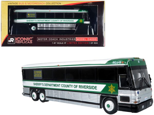 2001 MCI D4000 Coach Bus "Sheriff's Department County of Riverside" White and Green "Vintage Bus & Motorcoach Collection" Limited Edition to 504 pieces Worldwide 1/87 (HO) Diecast Model by Iconic Replicas - Image 3