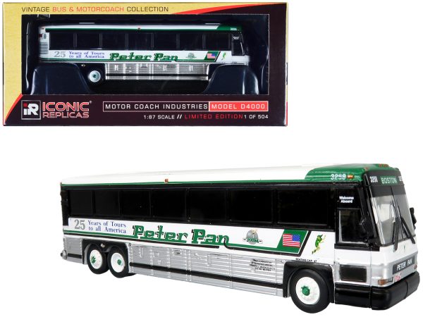 2001 MCI D4000 Coach Bus "Peter Pan 25 Years of Tours to all of America" White and Green "Vintage Bus & Motorcoach Collection" Limited Edition to 504 pieces Worldwide 1/87 (HO) Diecast Model by Iconic Replicas - Image 3
