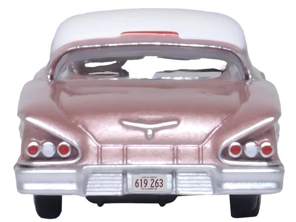 1958 Chevrolet Impala Sport Cay Coral Pink Metallic with White Top 1/87 (HO) Scale Diecast Model Car by Oxford Diecast - Image 3