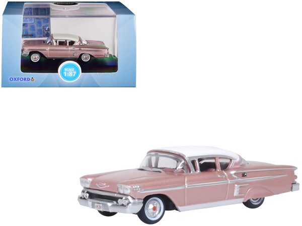 1958 Chevrolet Impala Sport Cay Coral Pink Metallic with White Top 1/87 (HO) Scale Diecast Model Car by Oxford Diecast - Image 4