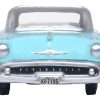 1957 Oldsmobile 88 Convertible (Top-Up) Banff Blue and Alcan White with White 1/87 (HO) Scale Diecast Model Car by Oxford Diecast - Image 4