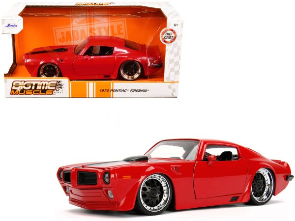 1972 Pontiac Firebird Red with Black Hood Stripe "Bigtime Muscle" Series 1/24 Diecast Model Car by Jada - Image 4