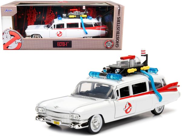 1959 Cadillac Ambulance Ecto-1 White "Ghostbusters" Movie "Hollywood Rides" Series 1/24 Diecast Model Car by Jada - Image 4
