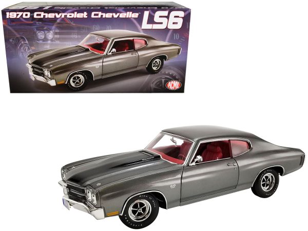 1970 Chevrolet Chevelle LS6 Shadow Gray with Black Stripes and Red Interior Limited Edition to 678 pieces Worldwide 1/18 Diecast Model Car by ACME - Image 4
