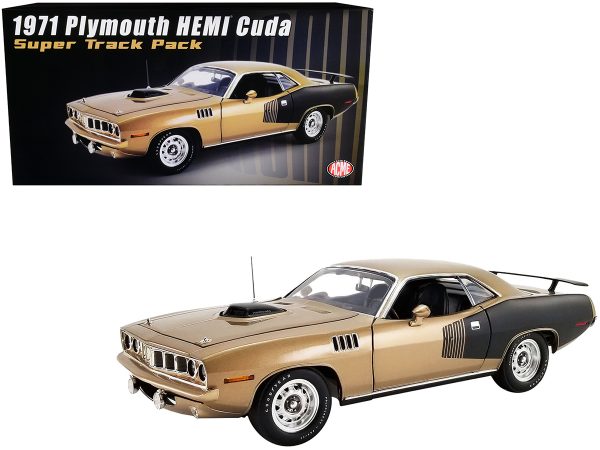 1971 Plymouth Hemi Barracuda "Super Track Pack" Gold Leaf Metallic and Matt Black Limited Edition to 912 pieces Worldwide 1/18 Diecast Model Car by ACME - Image 2