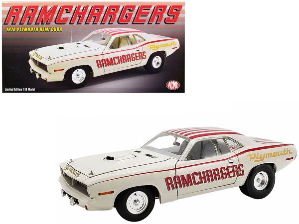 1970 Plymouth HEMI Barracuda Super Stock "Ramchargers" White with Red Stripes Limited Edition to 750 pieces Worldwide 1/18 Diecast Model Car by ACME - Image 3