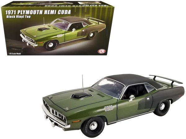 1971 Plymouth Hemi Barracuda Ivy Green with Black Graphics and Black Vinyl Top Limited Edition to 276 pieces Worldwide 1/18 Diecast Model Car by ACME - Image 4