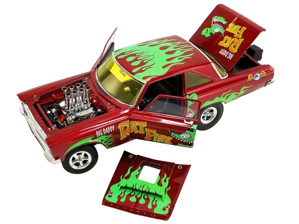 1965 Plymouth AWB (Altered Wheel Base) "Big Daddy Rat Fink" Red Metallic with Graphics Limited Edition to 900 pieces Worldwide 1/18 Diecast Model Car by ACME - Image 4