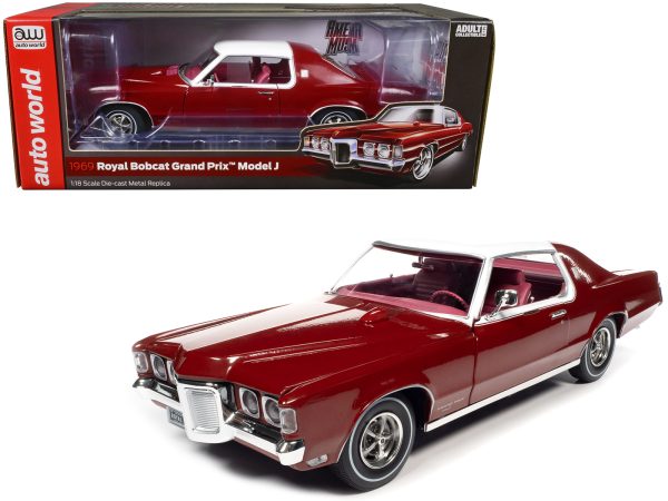 1969 Pontiac Royal Bobcat Grand Prix Model J Matador Red with White Top and Red Interior 1/18 Diecast Model Car by Auto World - Image 5