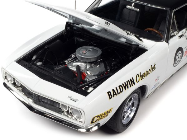 1967 Chevrolet Camaro SS Baldwin Motion Joel Rosen "Motion Supercar Club" White with Black Vinyl Top and Graphics 1/18 Diecast Model Car by Auto World - Image 4