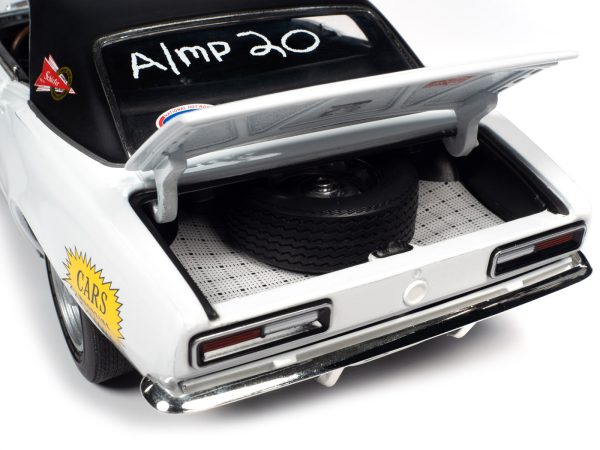 1967 Chevrolet Camaro SS Baldwin Motion Joel Rosen "Motion Supercar Club" White with Black Vinyl Top and Graphics 1/18 Diecast Model Car by Auto World - Image 3