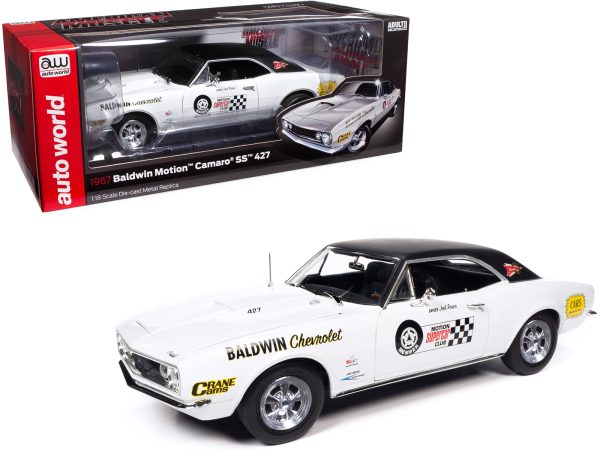 1967 Chevrolet Camaro SS Baldwin Motion Joel Rosen "Motion Supercar Club" White with Black Vinyl Top and Graphics 1/18 Diecast Model Car by Auto World - Image 5