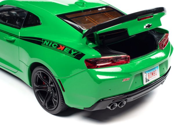 2017 Chevrolet Nickey Camaro SS 1LE Krypton Green with Matt Black Hood and Black Stripes 1/18 Diecast Model Car by Auto World - Image 4