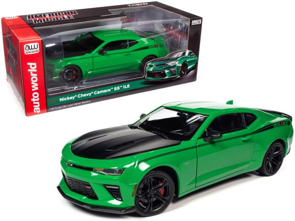 2017 Chevrolet Nickey Camaro SS 1LE Krypton Green with Matt Black Hood and Black Stripes 1/18 Diecast Model Car by Auto World - Image 5