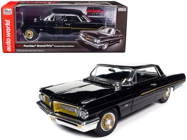 1962 Pontiac Grand Prix "Fireball Roberts Edition" Starlight Black with Gold Stripes 1/18 Diecast Model Car by Auto World - Image 5