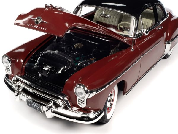 1950 Oldsmobile Rocket 88 Chariot Red with Black Top and Red and White Interior "American Muscle" Series 1/18 Diecast Model Car by Auto World - Image 3