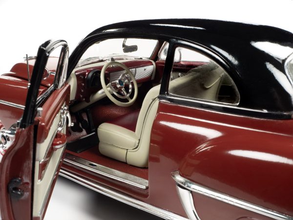 1950 Oldsmobile Rocket 88 Chariot Red with Black Top and Red and White Interior "American Muscle" Series 1/18 Diecast Model Car by Auto World - Image 2