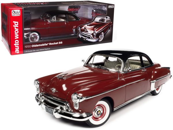 1950 Oldsmobile Rocket 88 Chariot Red with Black Top and Red and White Interior "American Muscle" Series 1/18 Diecast Model Car by Auto World - Image 5