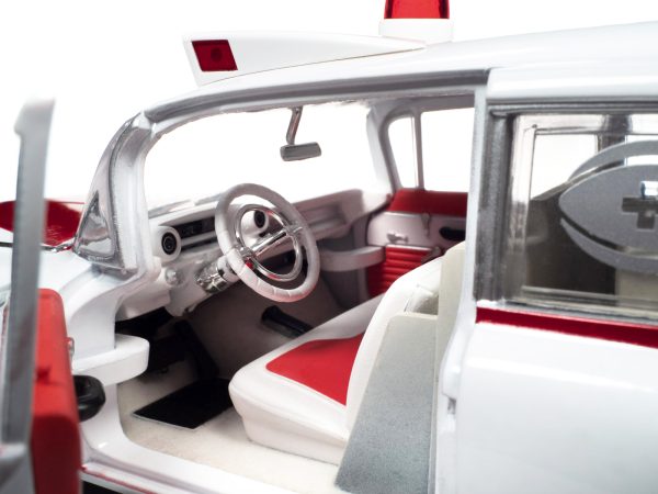 1959 Cadillac Eldorado Ambulance Red and White 1/18 Diecast Model by Auto World - Image 2