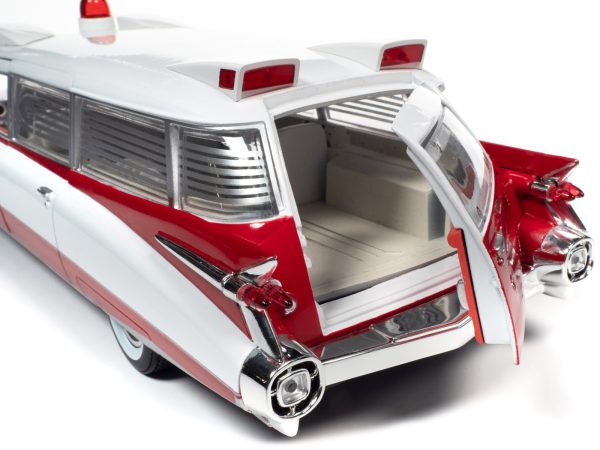 1959 Cadillac Eldorado Ambulance Red and White 1/18 Diecast Model by Auto World - Image 3