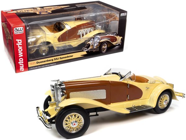 1935 Duesenberg SSJ Speedster Yukon Gold and Chocolate Brown 1/18 Diecast Model Car by Auto World - Image 4