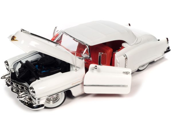 1953 Cadillac Eldorado Soft Top Alpine White with Red Interior 1/18 Diecast Model Car by Auto World - Image 2