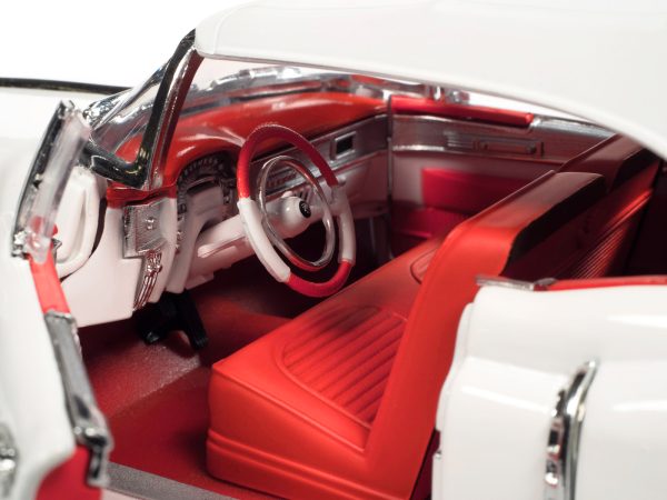 1953 Cadillac Eldorado Soft Top Alpine White with Red Interior 1/18 Diecast Model Car by Auto World - Image 4