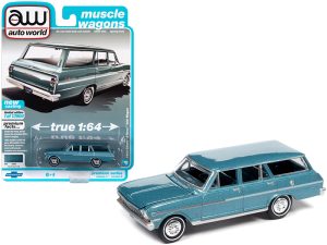 1963 Chevrolet II Nova 400 Station Wagon Azure Aqua Blue Metallic "Muscle Wagons" Limited Edition to 13904 pieces Worldwide 1/64 Diecast Model Car by Auto World