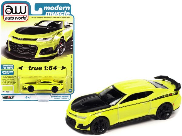 2019 Chevrolet Camaro Nickey ZL1 1LE Shock Yellow with Matt Black Hood and Stripes "Modern Muscle" Limited Edition to 14670 pieces Worldwide 1/64 Diecast Model Car by Auto World - Image 2
