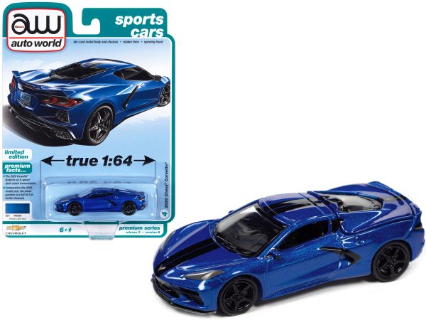 2020 Chevrolet Corvette Elkhart Lake Blue Metallic "Sports Cars" Limited Edition 1/64 Diecast Model Car by Auto World - Image 2