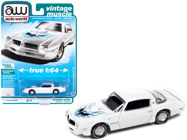 1976 Pontiac Firebird Trans Am Cameo White with Blue & Black Bird Hood Graphic "Vintage Muscle" Limited Edition 1/64 Diecast Model Car by Auto World - Image 2